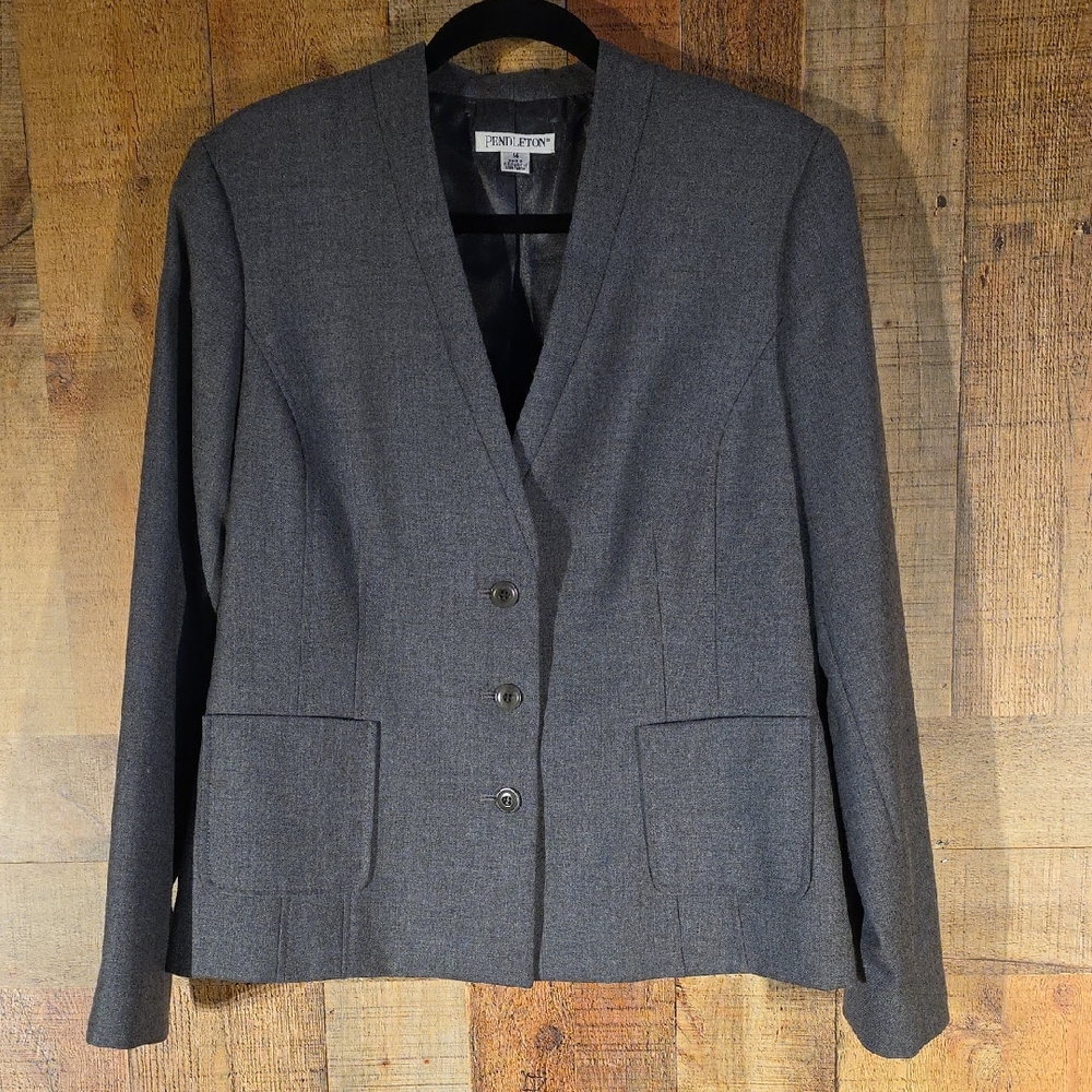 Pendleton Virgin Wool Gray Blazer EUC - image 1